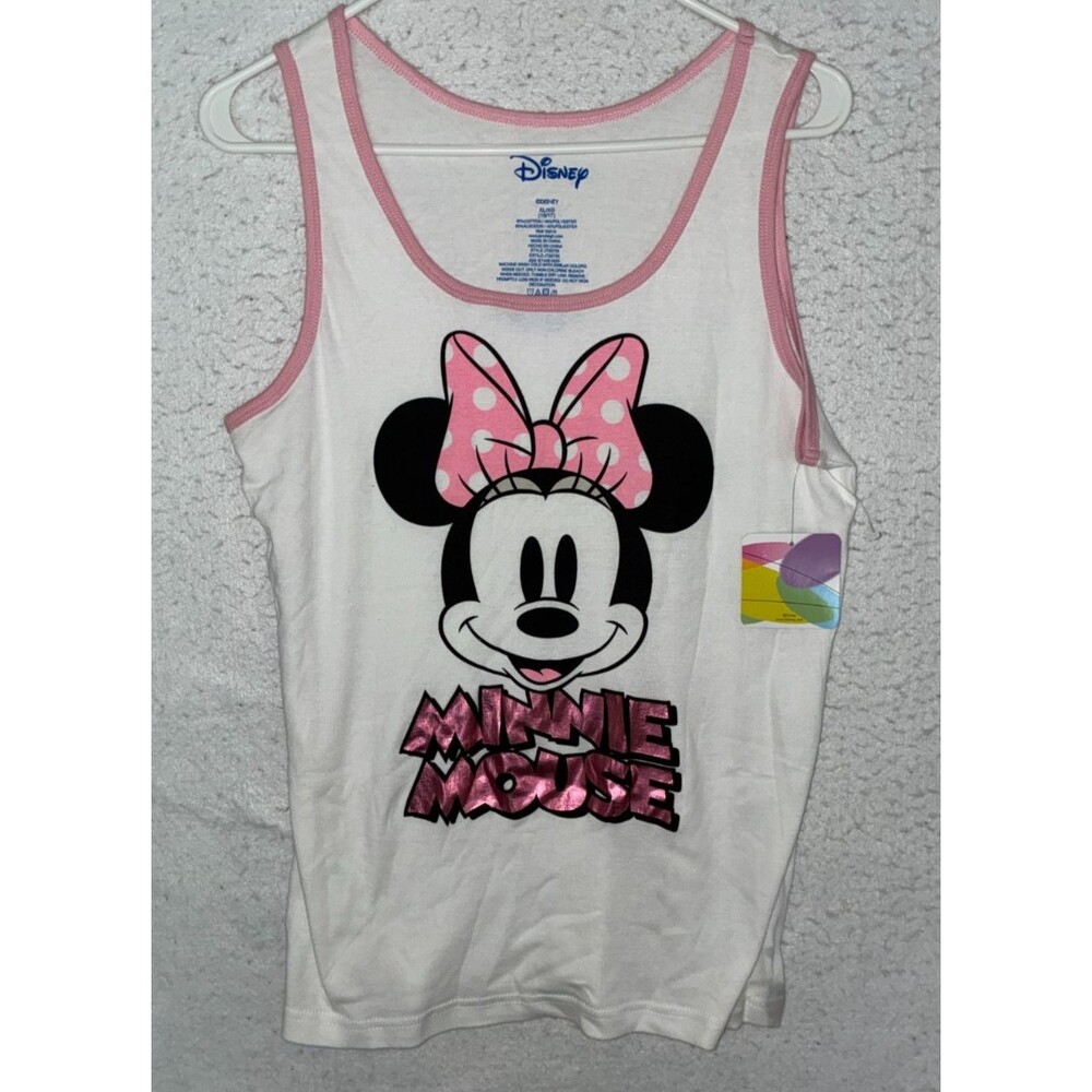 Disney Juniors XL 15 /17 Minnie Mouse Tank Top White Pink Bling Polka dot Bow